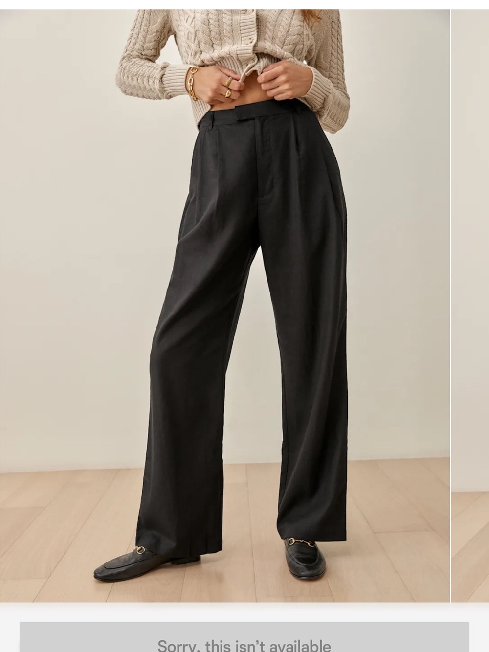Reformation Earl Pant Black Linen Blend Wide Leg Trouser Designer Sz 12 NEW